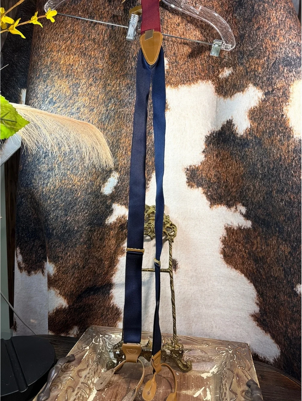 Trafalgar Navy Blue Leather Button Suspenders